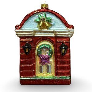Macy'﻿s Holiday Lane Front Door Wreath Bells Christmas Ornament Glass 2009 Red
